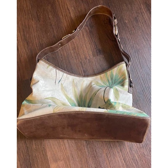 Liz Claiborne Fabric & Leather Purse Handbag Tropical Print Shoulder Bag - Picture 3 of 5